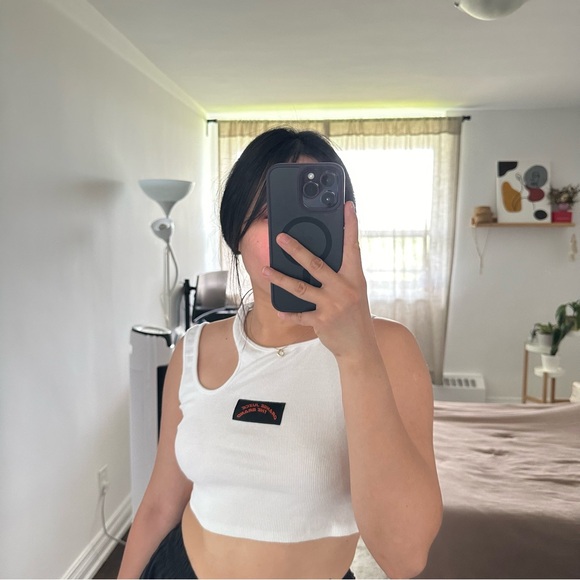 Orange Juice The Brand Cropped Cutout White Tee - Picture 2 of 5